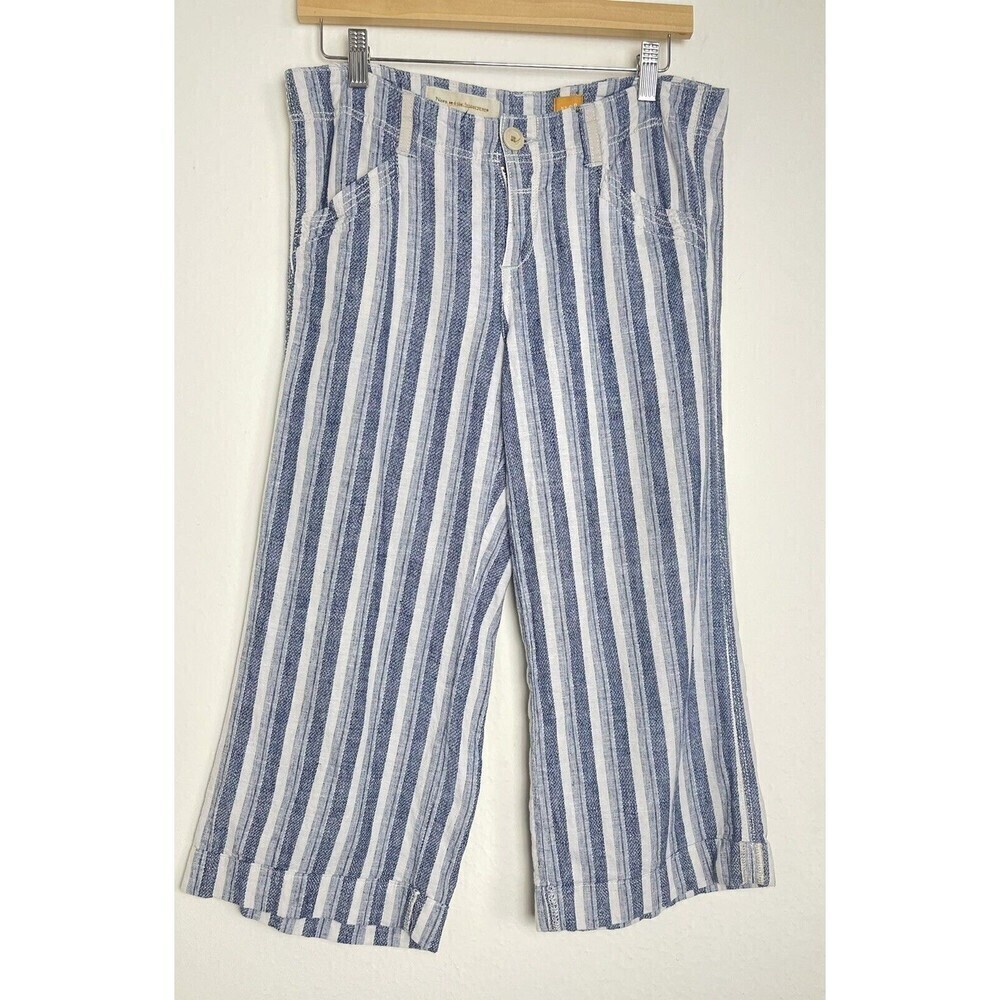 Pilcro and the Letterpress Women’s Size 8 Linen Blend Striped Cropped Pants - Picture 2 of 12